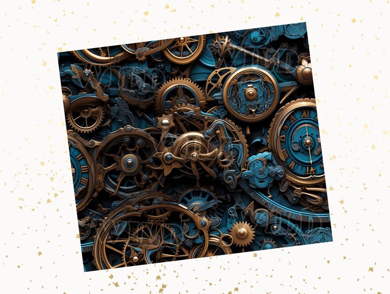 Steampunk Pattern Warped Cogs Wrap Unique Gift 20 oz Straight Skinny Tumbler Design for Sublimation 300dpi PNG Digital Download image 2