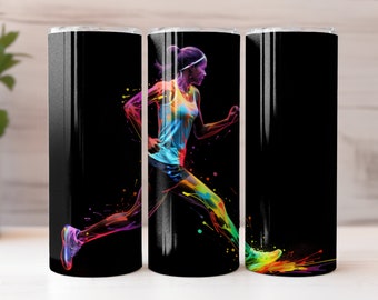Neon Runner Tumbler Wrap | Running Life | Trail Run | 20 oz Straight Skinny Tumbler Design for Sublimation | 300dpi PNG Digital Download