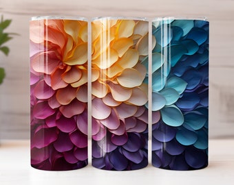 Rainbow Petal Design | Lotus Tumbler Wrap | Floral Gift | 20 oz Straight Skinny Tumbler Design for Sublimation | 300dpi PNG Digital Download