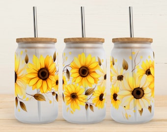 Sunflowers PNG | Sunflowers Libbey Wrap | 16oz Libbey Glass Can Design | 300dpi PNG Digital Download for Sublimation | Unique Gift