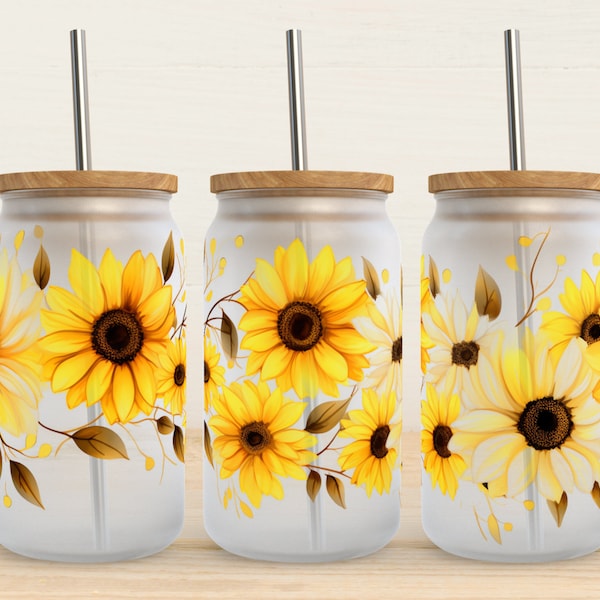 Sunflowers PNG | Sunflowers Libbey Wrap | 16oz Libbey Glass Can Design | 300dpi PNG Digital Download for Sublimation | Unique Gift