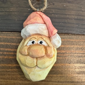 Custom Hand Carved Santa head ornament
