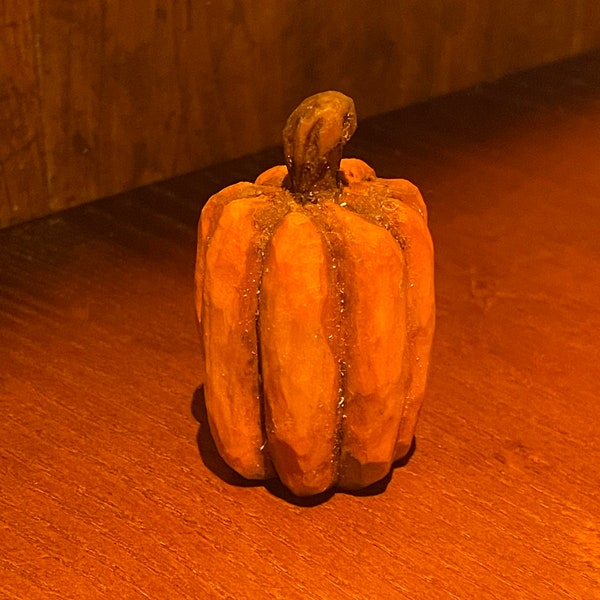 Custom Hand Carved Tall Orange Pumpkin