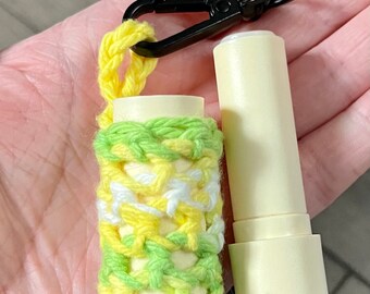 Upcycled Yarn Crocheted Lip Balm Holder with Clip