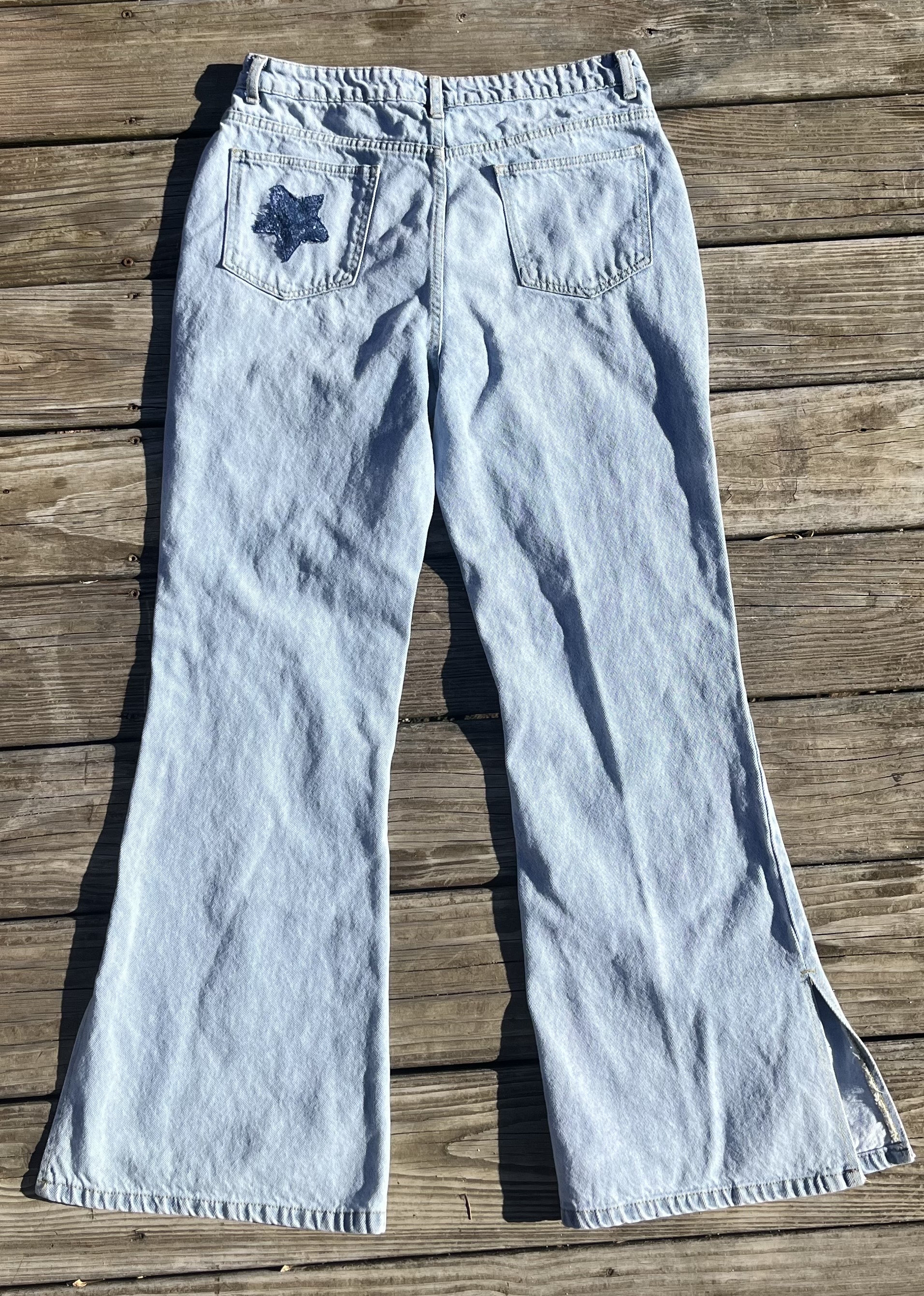 Handmade Star Patch Destroyed Split-hem Flared Jeans - US 10