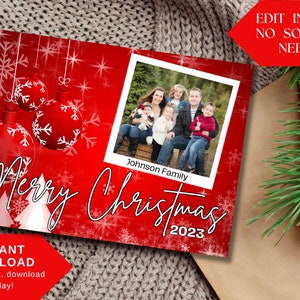 Weihnachtskarte Vorlage Foto, druckbare Weihnachtskarte, bearbeitbare Vorlage, Sofort Download, Familienbild Weihnachtskarte Vorlage, Karte 5x7