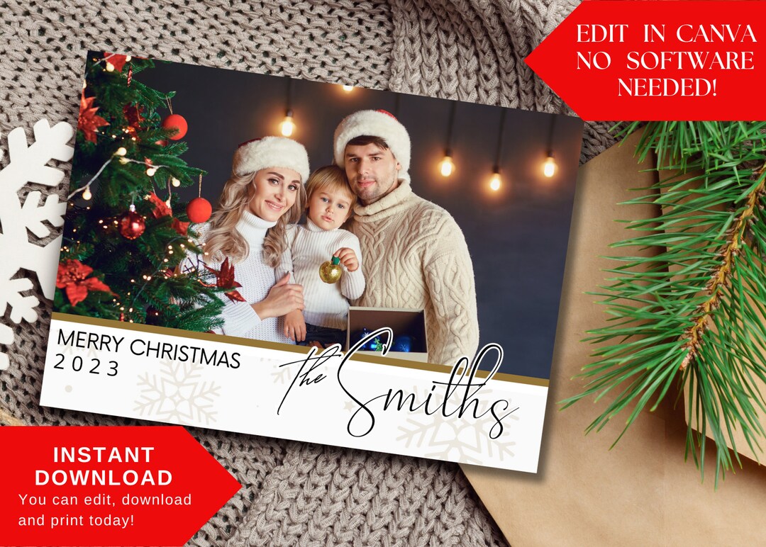 Christmas Card Template Photo, Printable Christmas Card,editable
