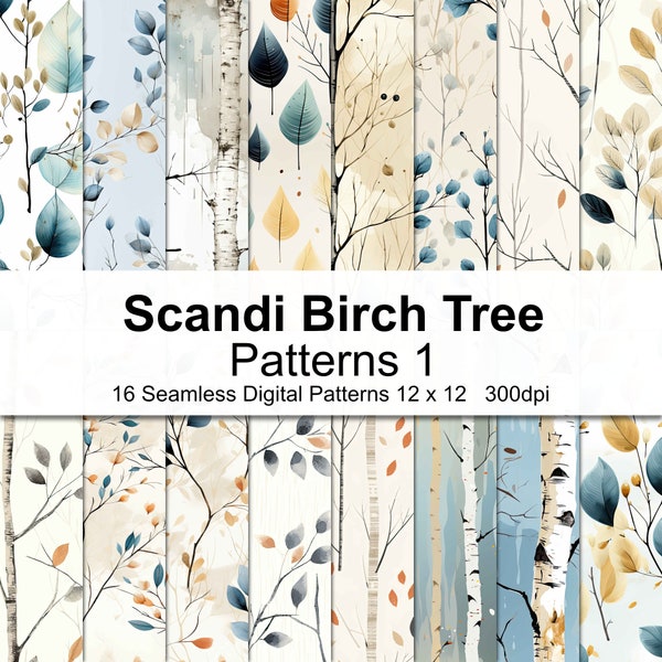 Scandi Birch Tree Patterns Digital Paper 1