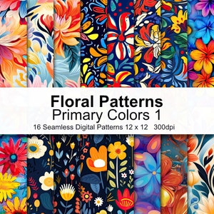 Papel digital de patrones florales de colores primarios 1
