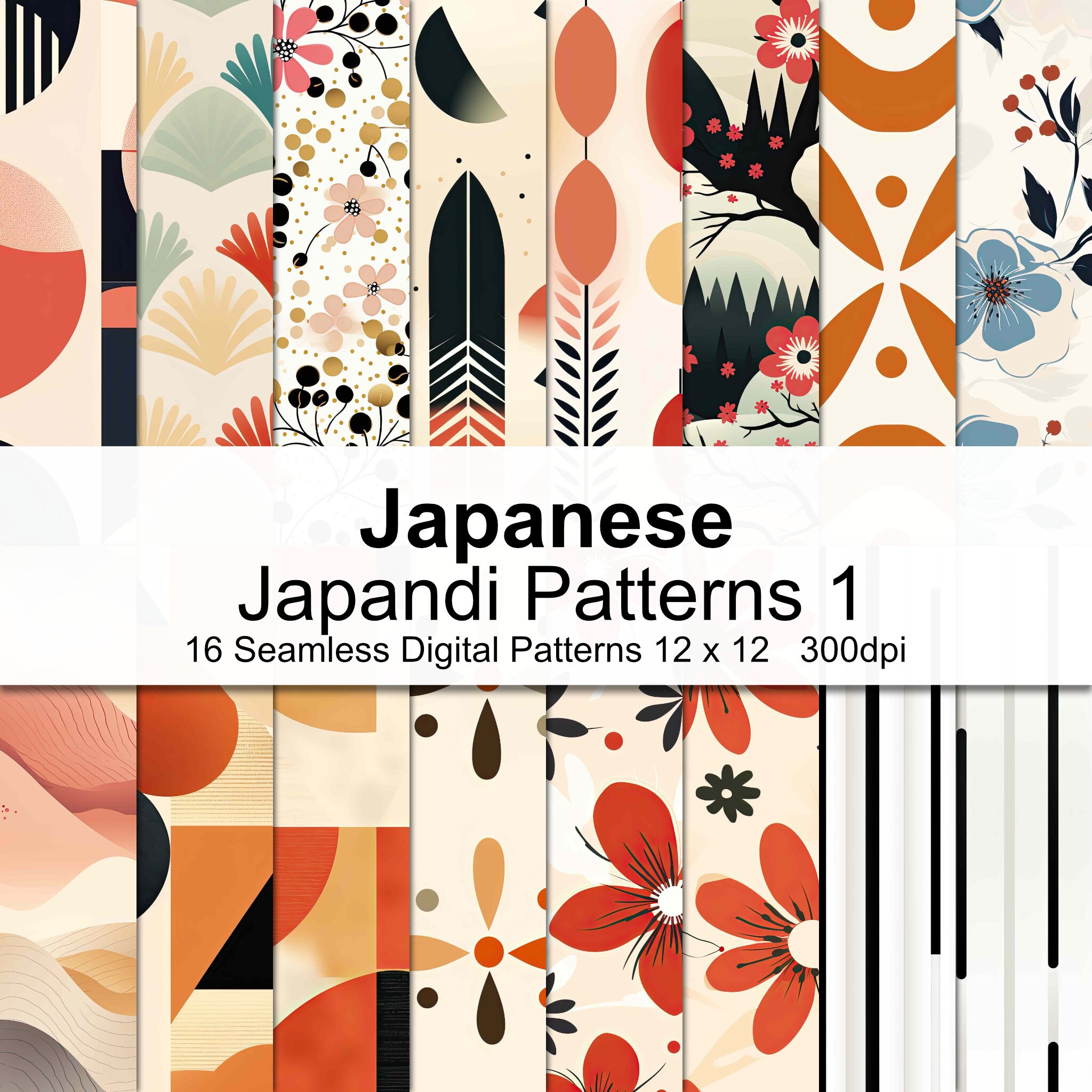 Japanese Japandi Patterns 1 - Japanese Japandi Digital Paper - Etsy