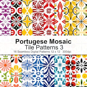 Portuguese Mosaic Tile Patterns Digital Paper 3
