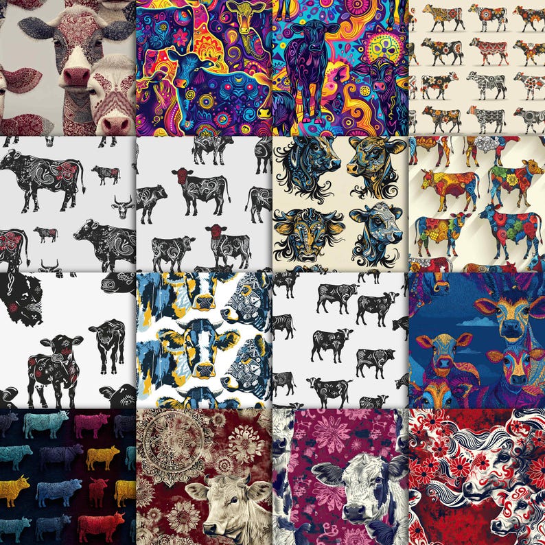 Zentangle Cow Patterns Digital Paper 3 - Etsy