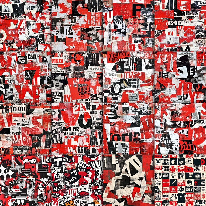 Punk Note Paper Punk Typography Patterns Digital Paper Multipack 1 - Etsy