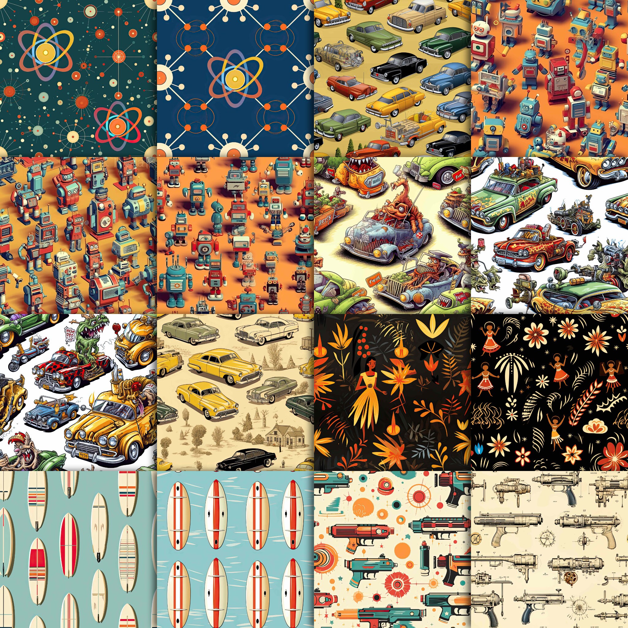 1950's Multipack 1 - 1950's Culture Patterns Digital Paper - Etsy