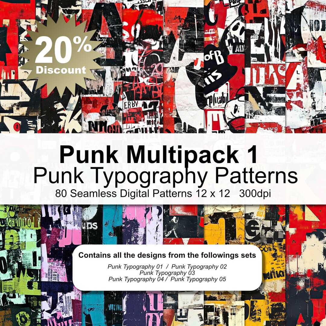 Punk Typography Patterns Digital Paper Multipack 1 - Etsy