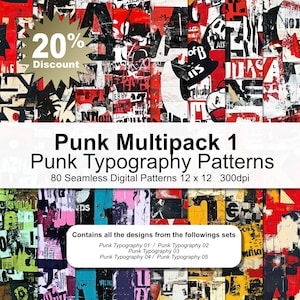 Punk Typografie Muster Digitales Papier Multipack 1