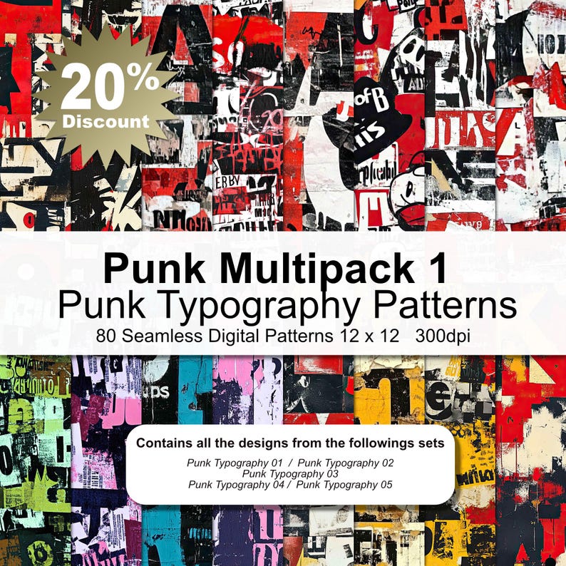 Punk Typography Patterns Digital Paper Multipack 1 - Etsy