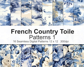 French Country Toile Patterns Digital Paper 1