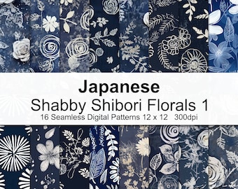 Japanische Shabby Shibori Florals 1 - Japanisches Blumen Digital Papier