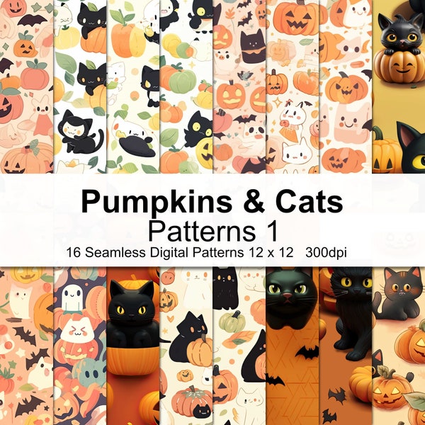 Pumpkin Cat Patterns Digital Paper 1