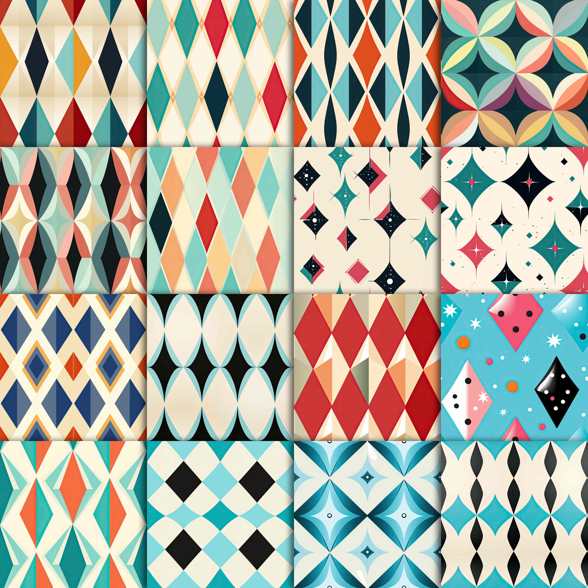 1950's Multipack 2 - 1950's Diamond Patterns Digital Paper - Etsy