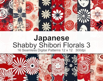 Japanische Shabby Shibori Florals 3 - Japanisches Blumen Digital Papier