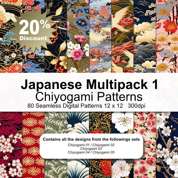 Japanisches Multipack 1 - Japanisches Chiyogami Muster Digitales Papier