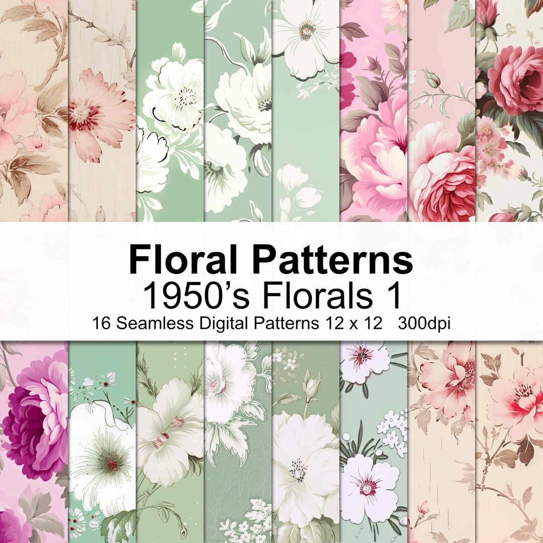 1950's Floral Patterns Digital Paper 1 - Etsy