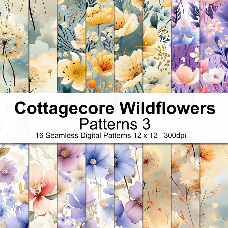 Cottagecore Wildflower Patterns Digital Paper 3 - Etsy