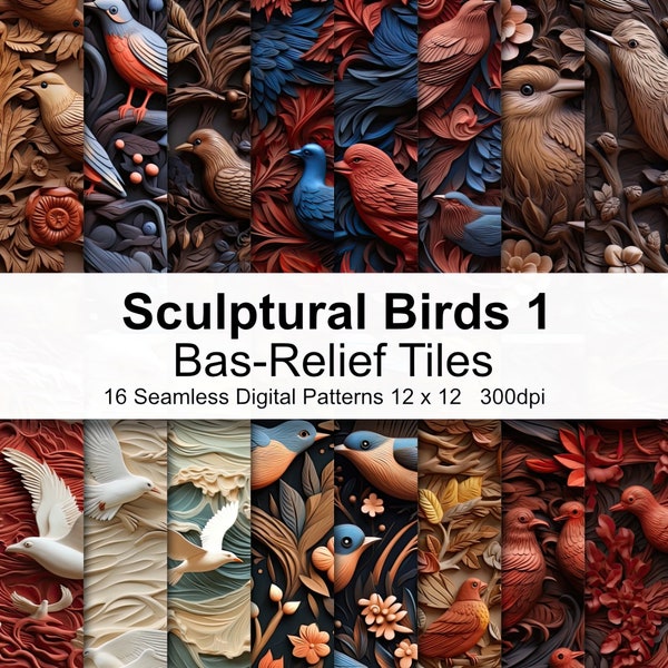 Sculptural Bas-Relief Bird Patterns Digital Paper 1