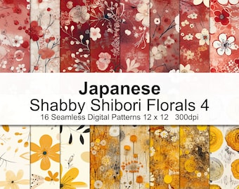 Japanisches Shabby Shibori Florals 4 - Japanisches Blumen Digital Papier
