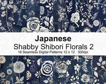 Japanische Shabby Shibori Florals 2 - Japanisches Blumen Digital Papier