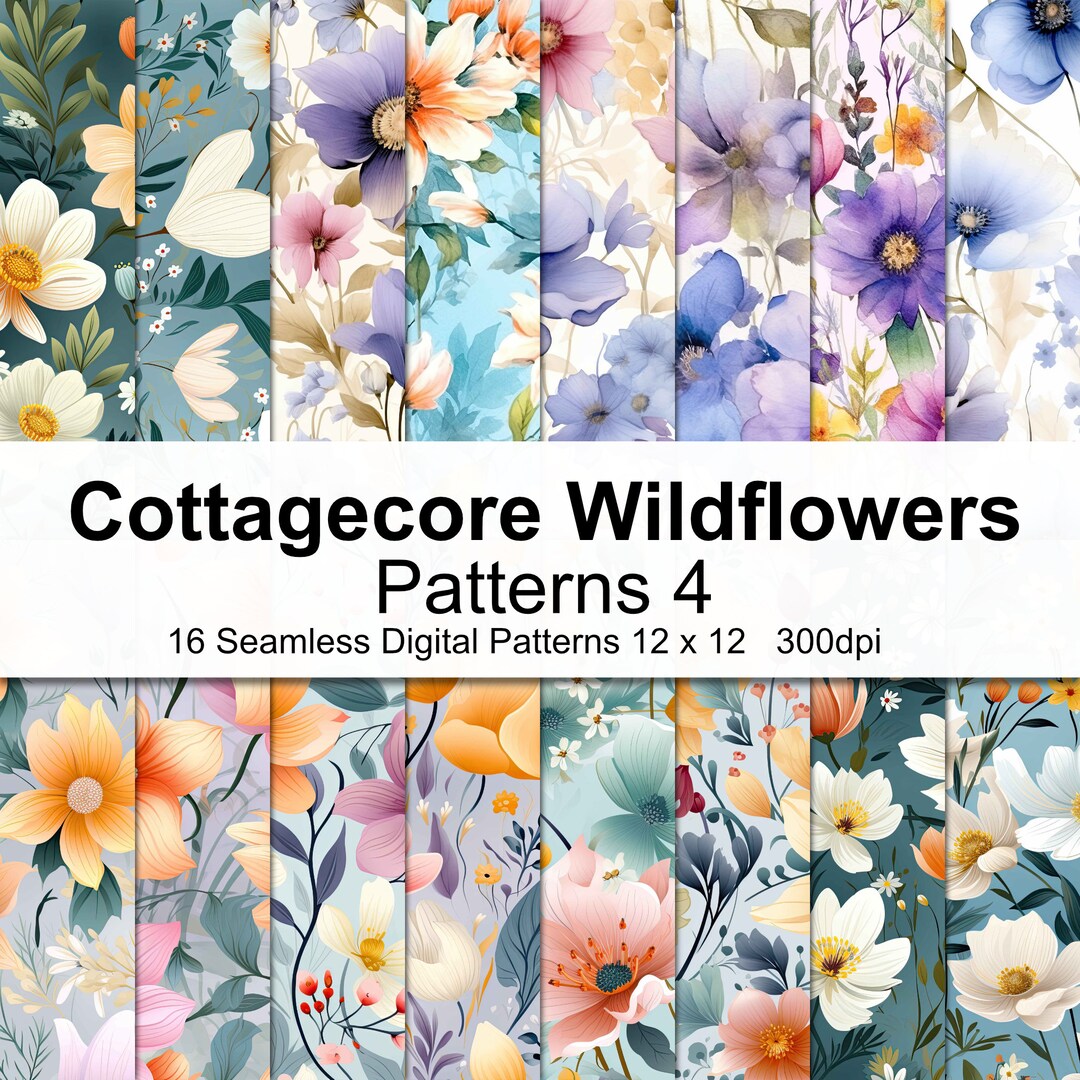 Cottagecore Wildflower Patterns Digital Paper 4 - Etsy