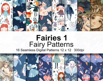 Fairy Digital Paper Pack, Magical Winter Patterns, Watercolor Digital ...