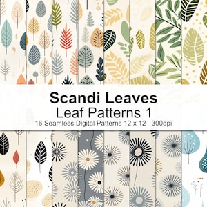 Scandi Leaf Patterns Digital Paper 1
