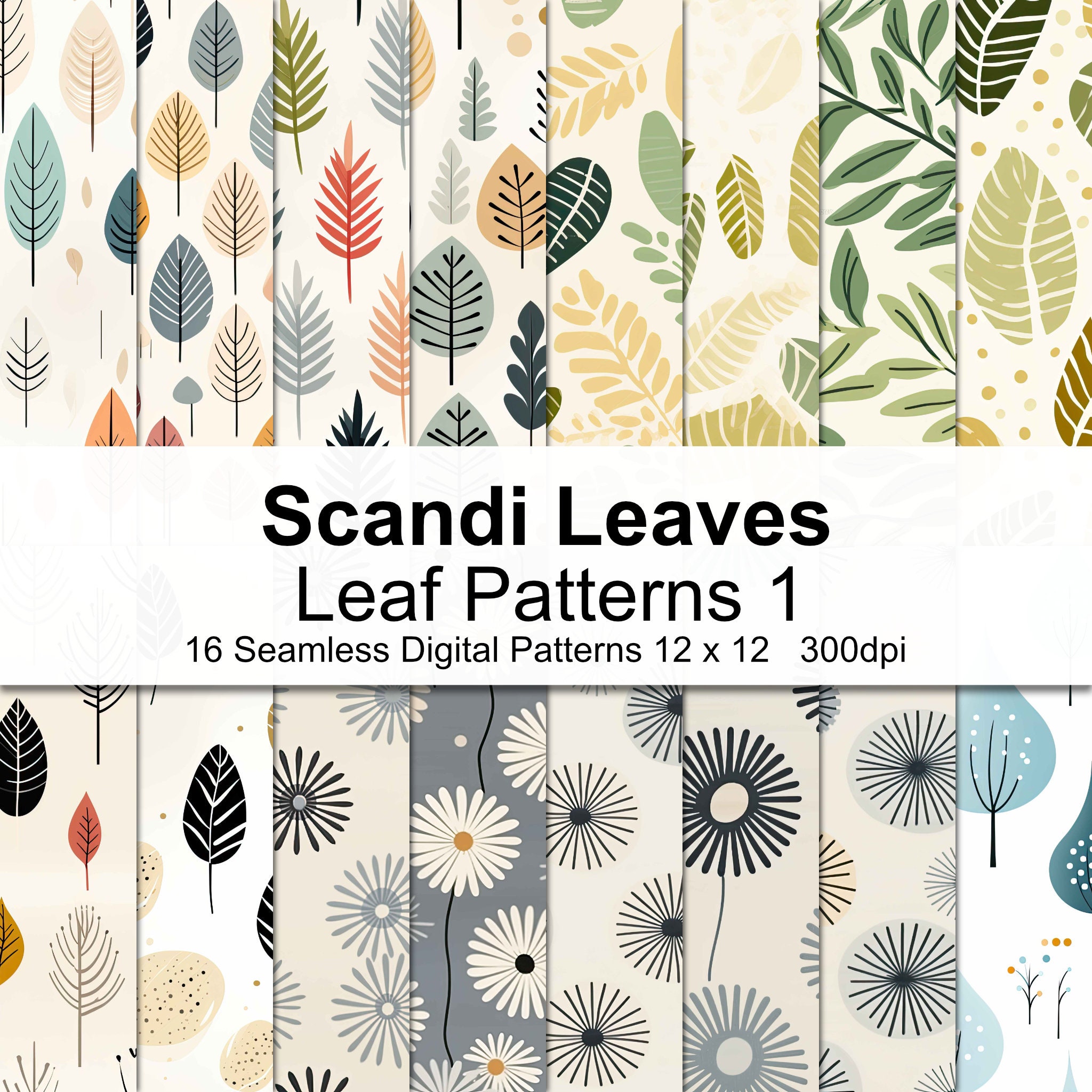 Scandi Pattern Collection Scandi Leaf Patterns Digital Paper 1 - Etsy