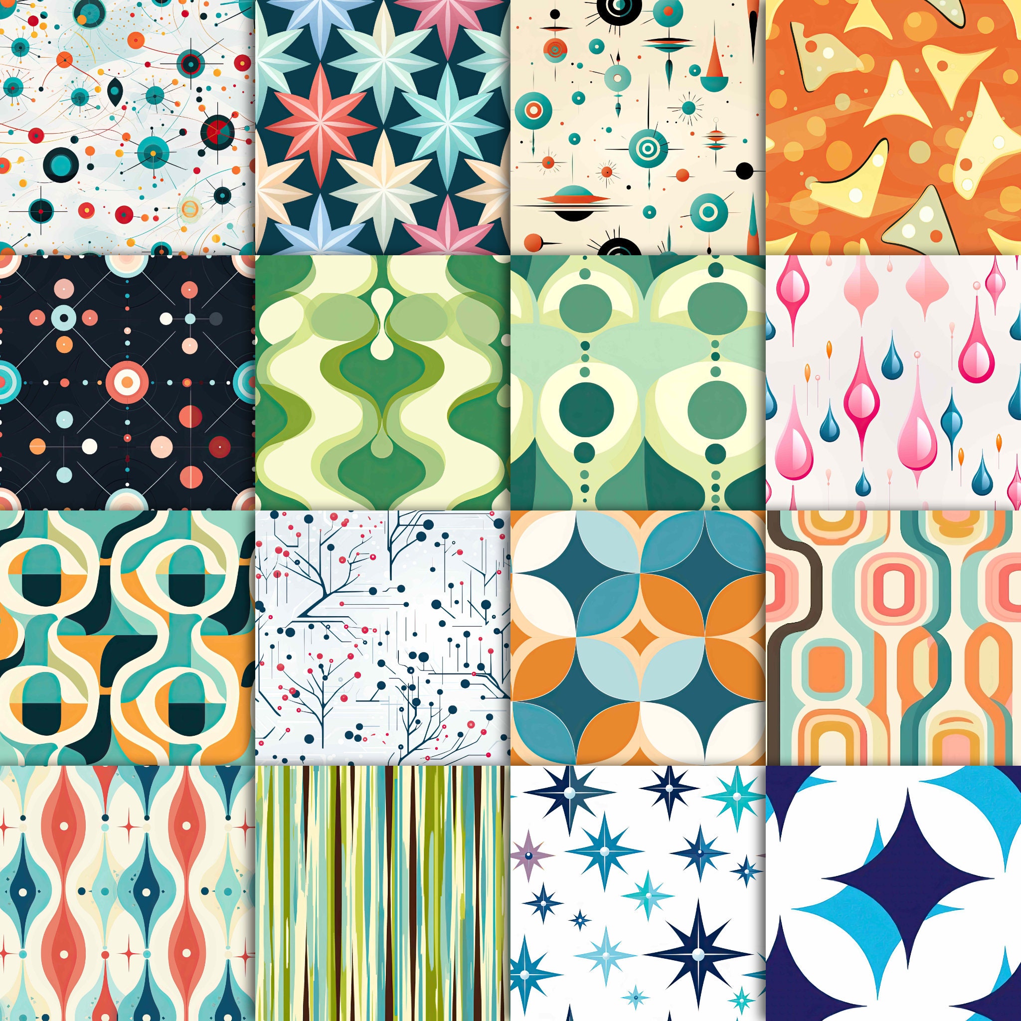 1950's Abstract Shapes Digital Paper 1 - Etsy