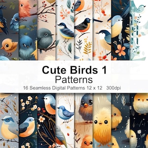 Cute Bird Patterns Digital Paper  1