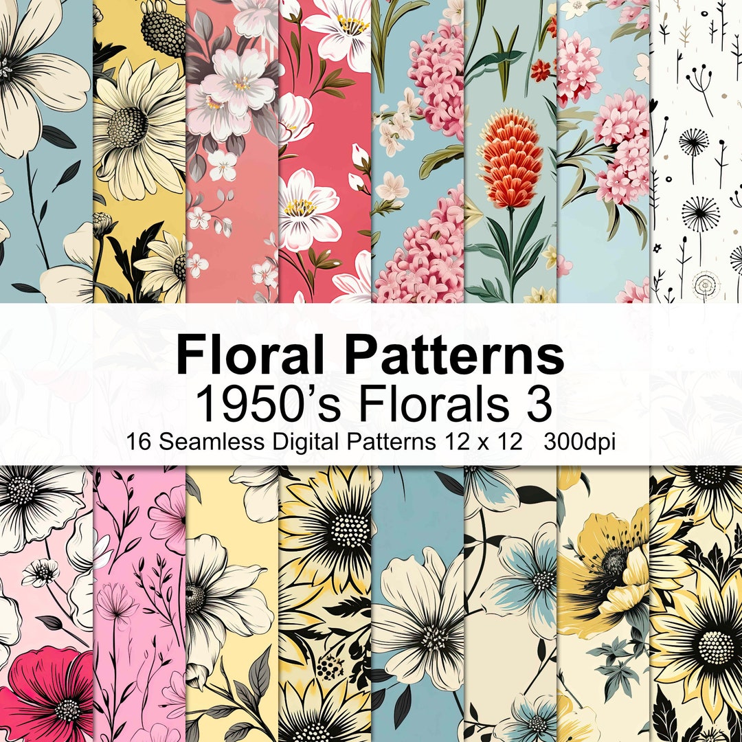 1950's Floral Patterns Digital Paper 3 - Etsy