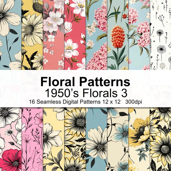 1950's Floral Patterns Digital Paper 3