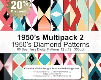 1950er Multipack 2 - 50er Jahre Rauten Muster Digitales Papier