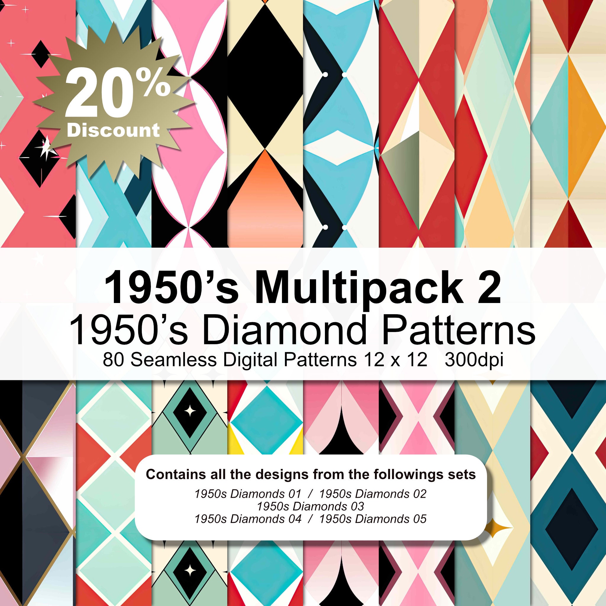 1950's Multipack 2 - 1950's Diamond Patterns Digital Paper - Etsy