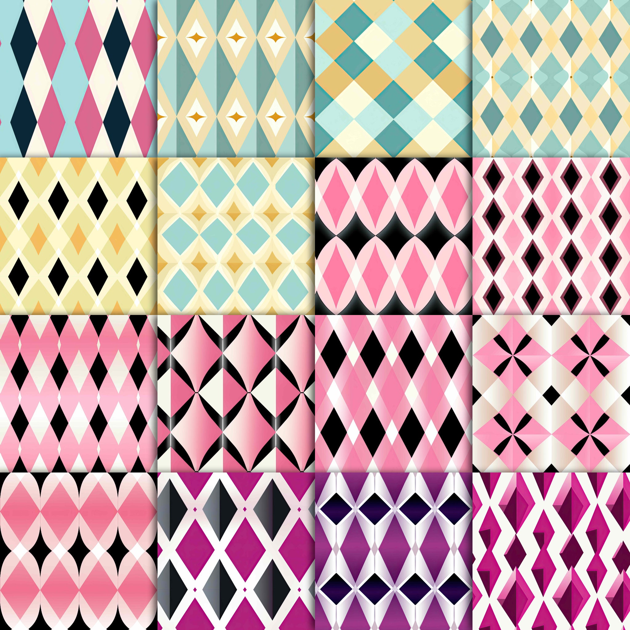 1950's Multipack 2 - 1950's Diamond Patterns Digital Paper - Etsy