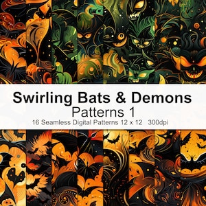 Swirling Bat & Demon Patterns Digital Paper 1