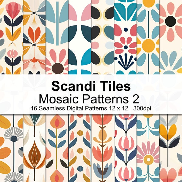 Scandi Tiles Mosaic Patterns Digital Paper 2
