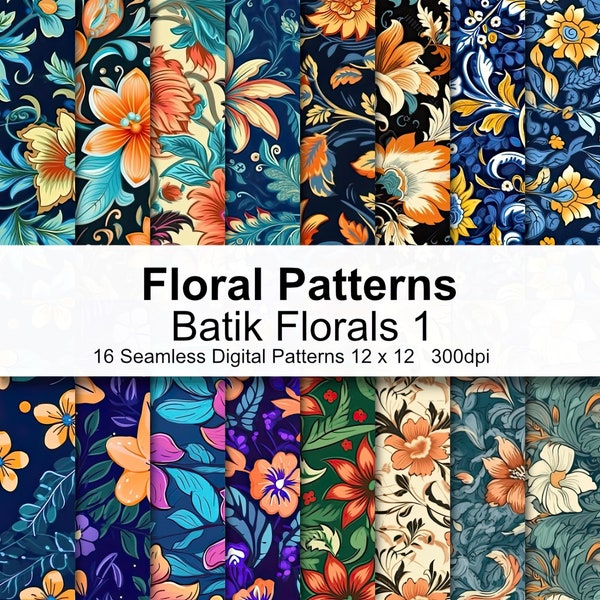 Batik Style Floral Patterns Digital Paper 1