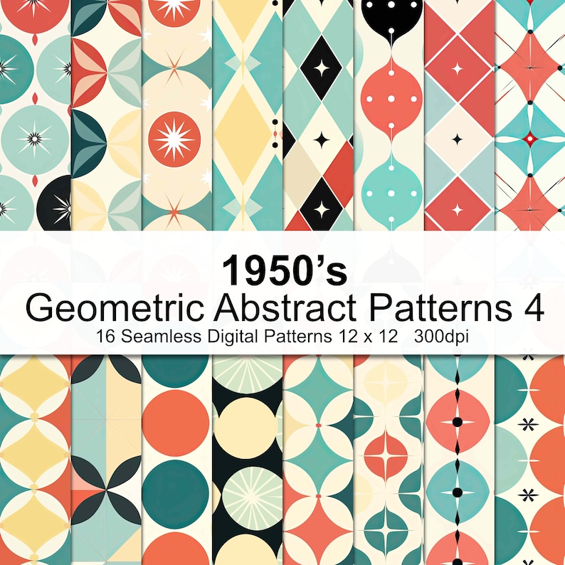 1950's Geometric Abstract Patterns Digital Paper 4 - Etsy