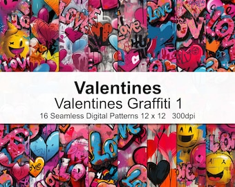 Valentines Graffiti Patterns Digital Paper 1