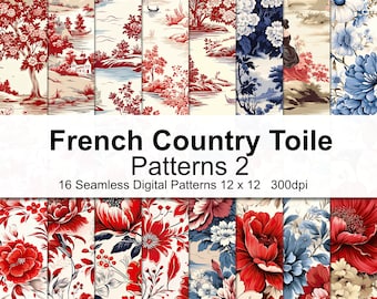 French Country Toile Patterns Digital Paper 2