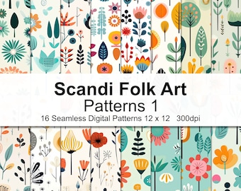 Scandi Folk Art Patterns Digital Paper 1